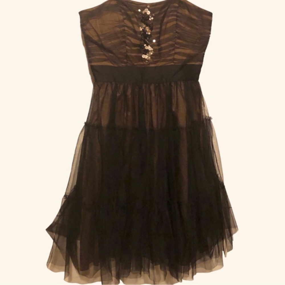 MaxandCleo fit and flair black tulle poofy strapless dress 4